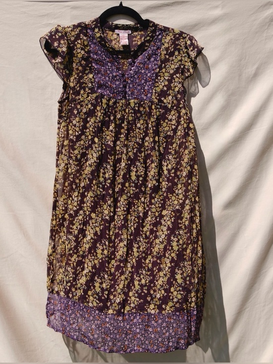 Fire Los Angeles Dresses & Skirts - Fire Los Angeles Floral Babydoll Dress‎ Flutter Sleeve Boho Purple Size L